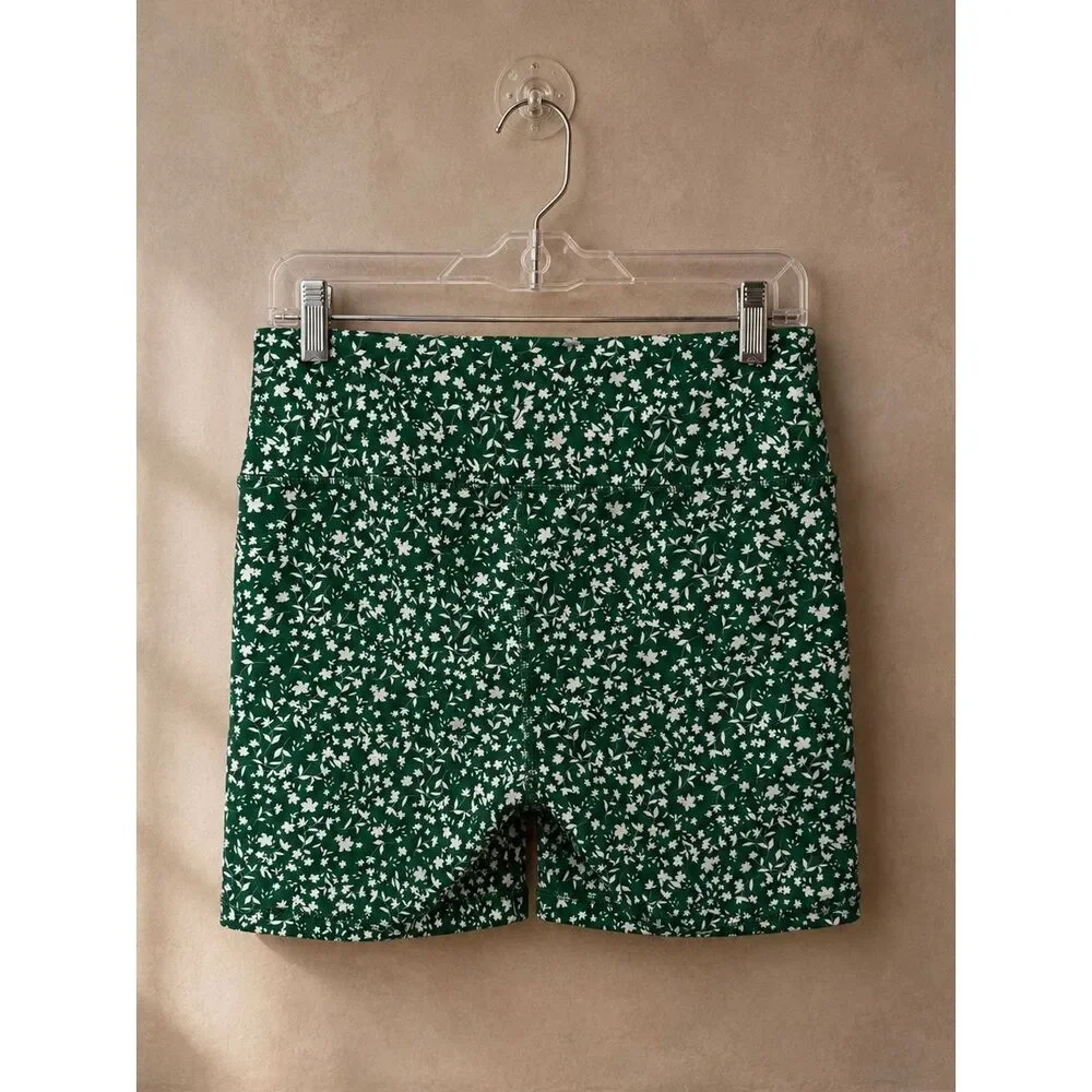 Old Navy Active Sz Large Floral Bike Shorts Green High Rise PowerSoft Athletic - Picture 2 of 7